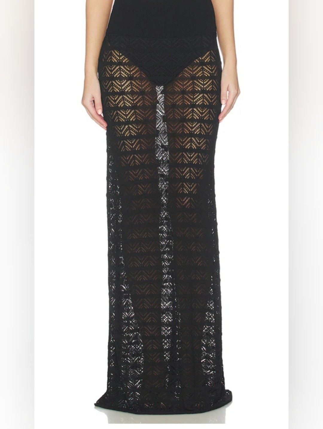 Nbd Black Crochet Maxi Skirt